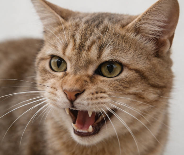 The cat looks like it wants to yawn or meow